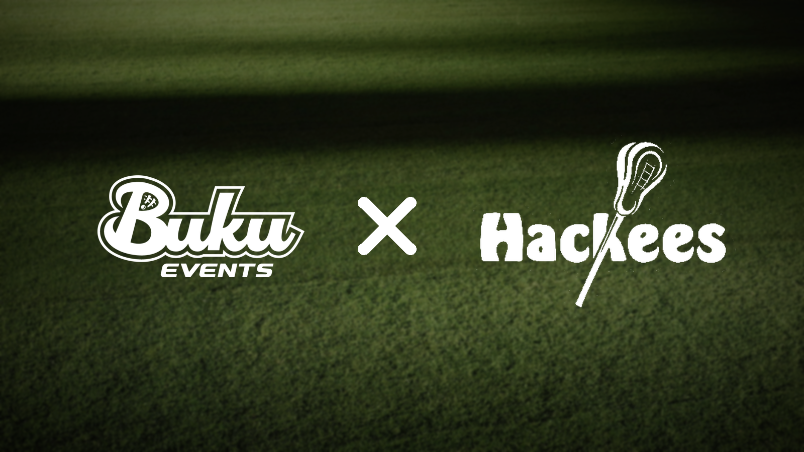 Buku Events and Hackees Lacrosse logos over a lacrosse field